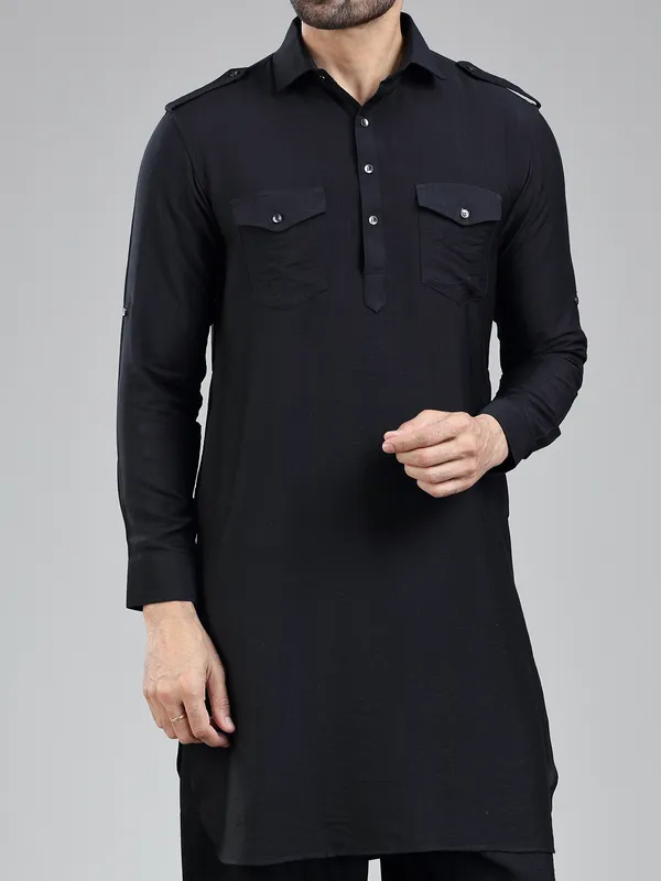 Understated classic black mens pathani with salwar