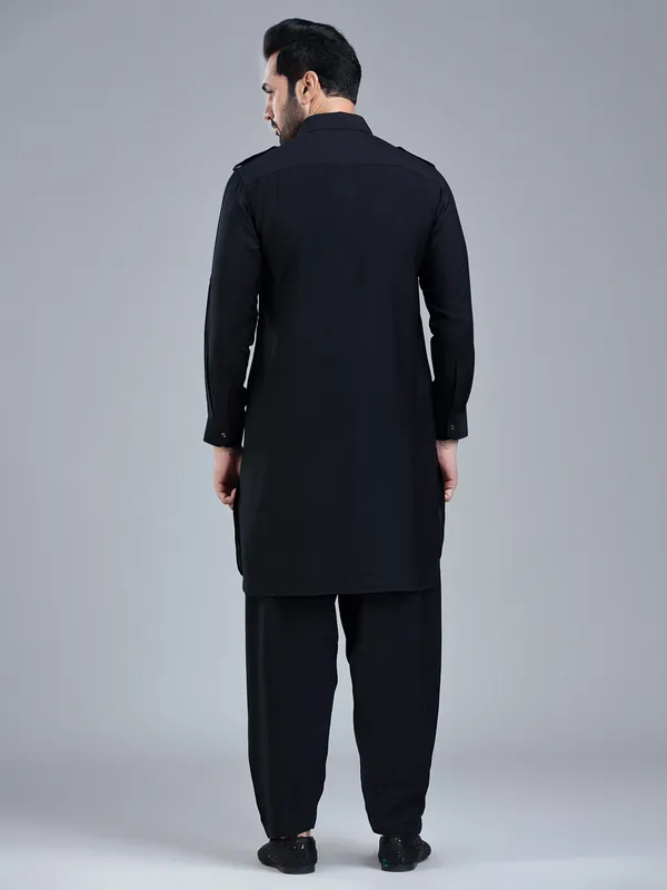 Understated classic black mens pathani with salwar