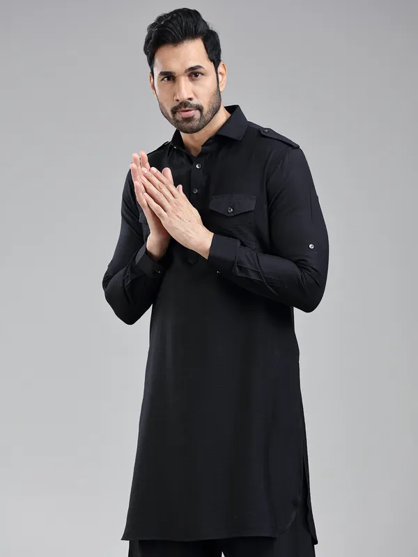 Understated classic black mens pathani with salwar