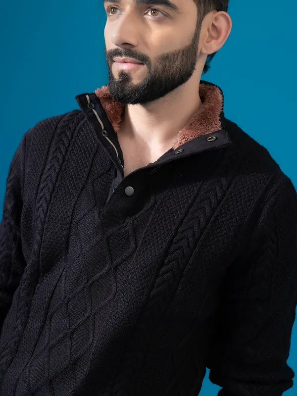 Unique black polo neck sweater t-shirt