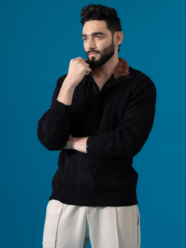 Unique black polo neck sweater t-shirt