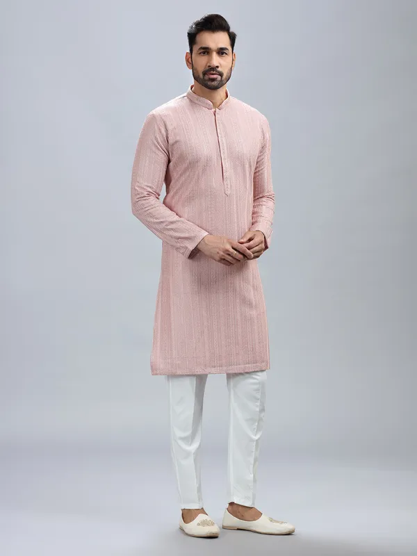 Unique onion pink georgette kurta set for men
