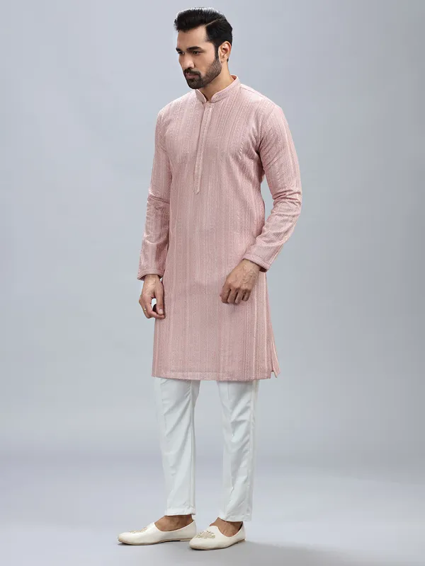 Unique onion pink georgette kurta set for men