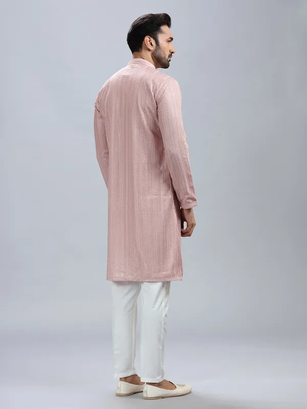 Unique onion pink georgette kurta set for men