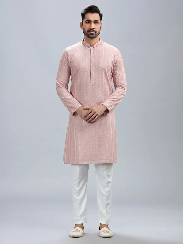 Unique onion pink georgette kurta set for men