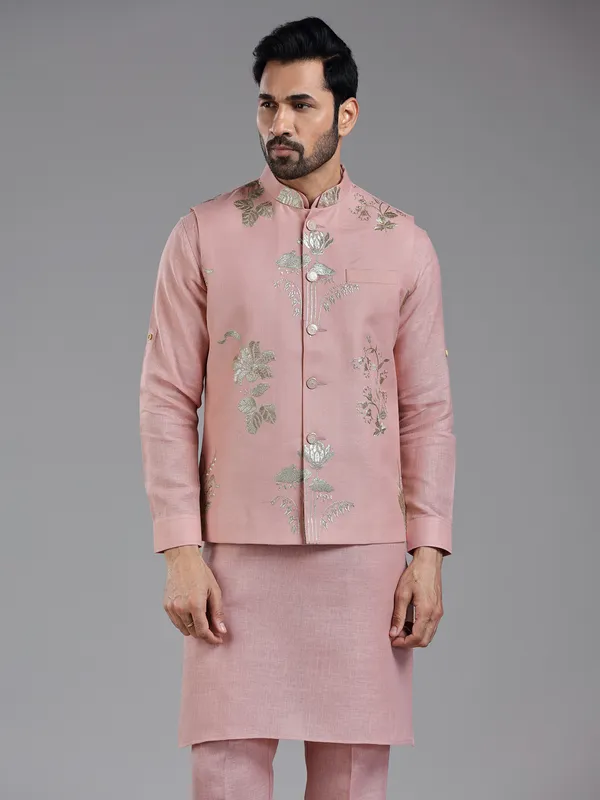 Unique onion pink waistcoat set for men