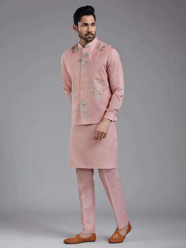 Unique onion pink waistcoat set for men