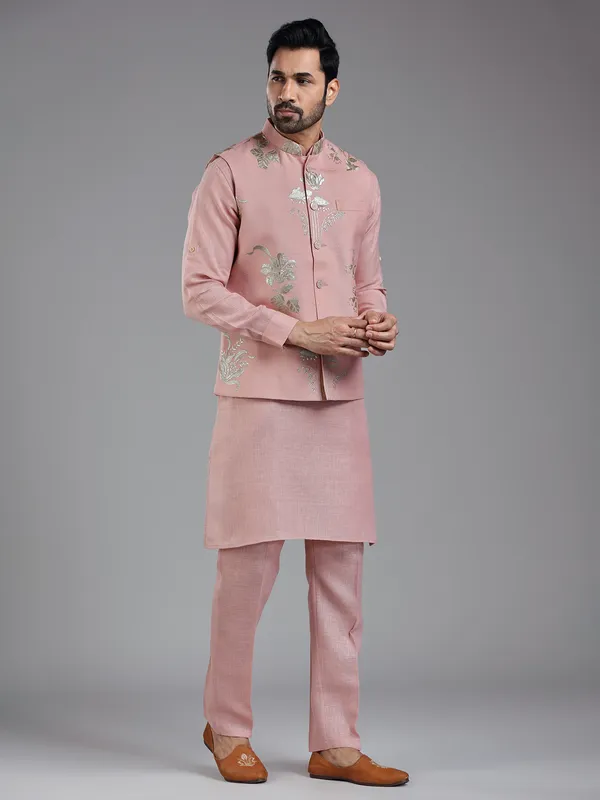 Unique onion pink waistcoat set for men