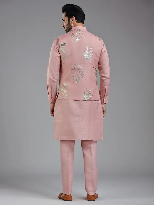 Unique onion pink waistcoat set for men