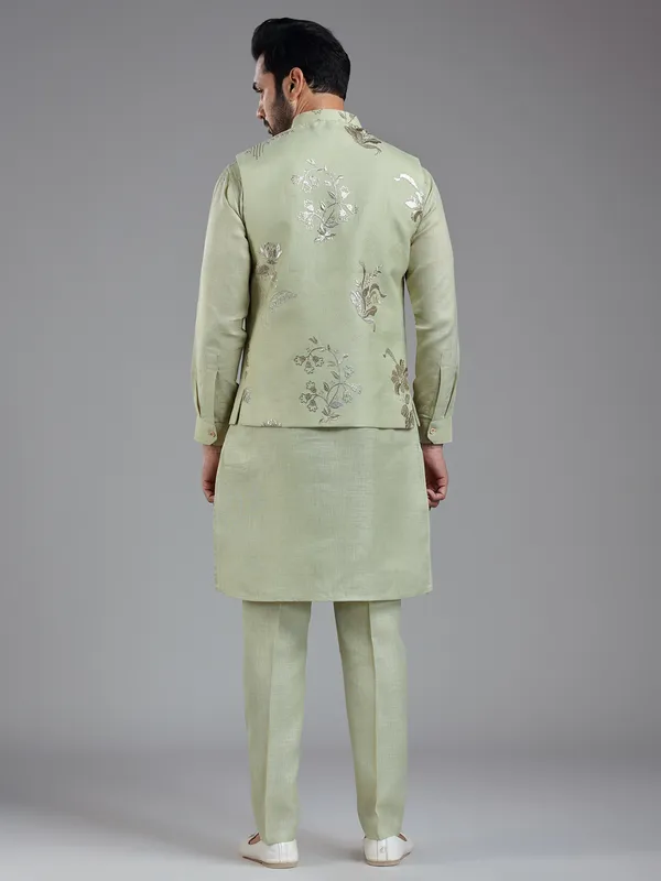 Unique pista green kurta jacket set for men