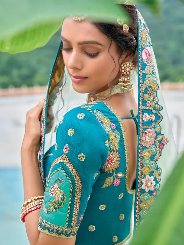 Unique pista green silk lehenga choli