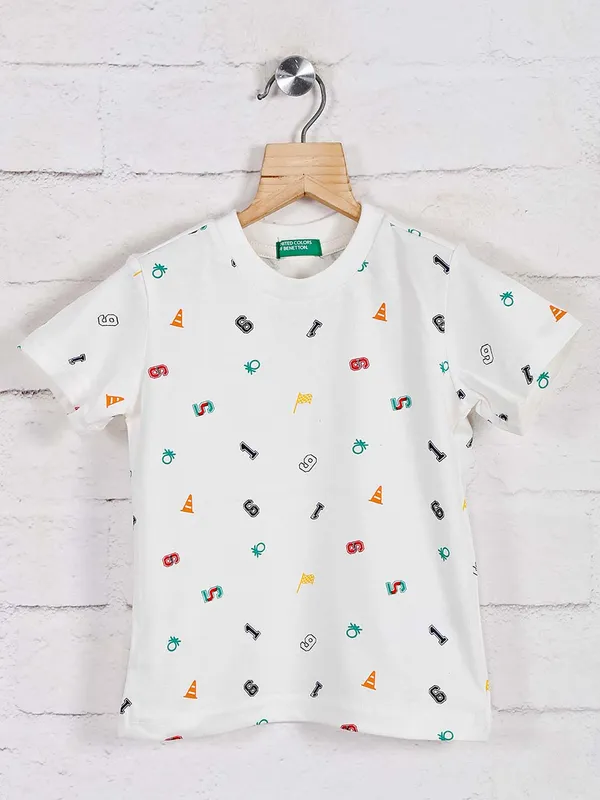 United Colors of Benetton white printed cotton t-shirt