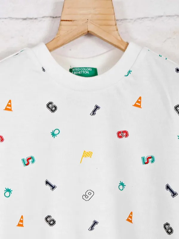 United Colors of Benetton white printed cotton t-shirt