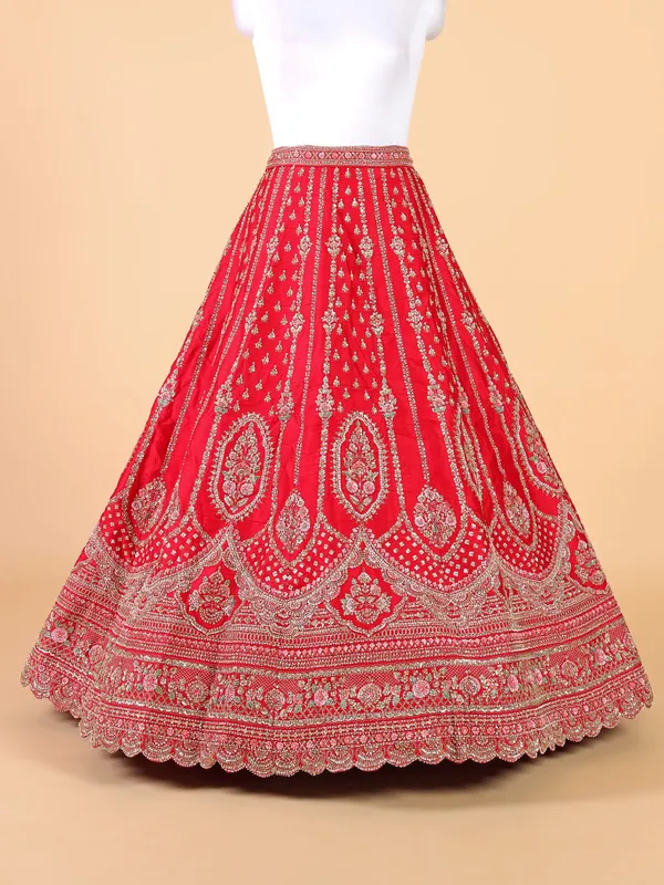 Unstiched red georgette lehenga choli