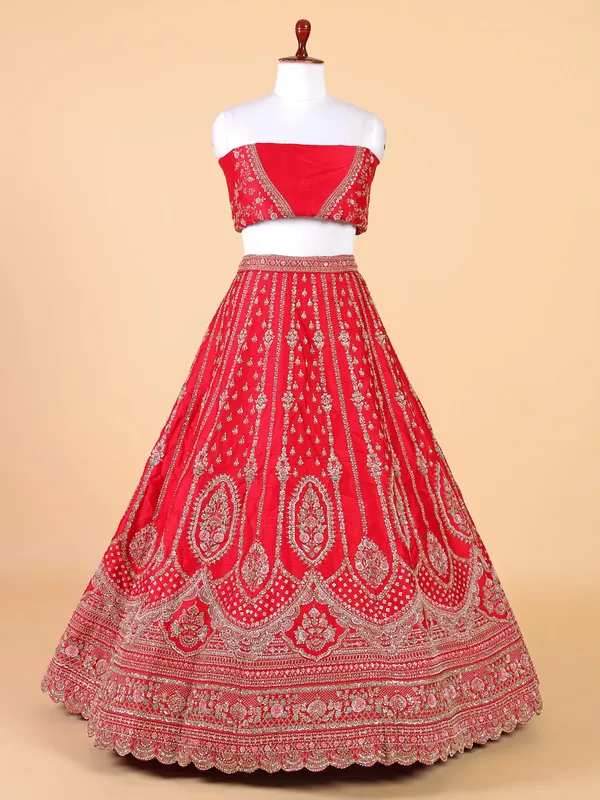 Unstiched red georgette lehenga choli