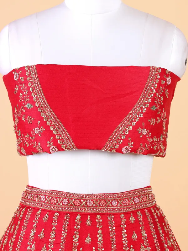 Unstiched red georgette lehenga choli