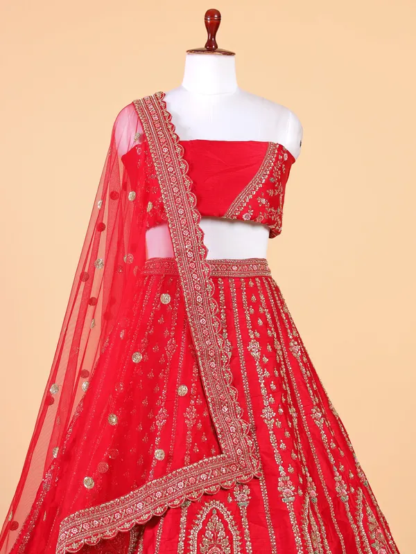 Unstiched red georgette lehenga choli