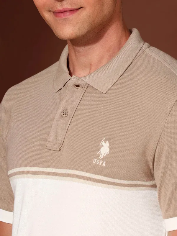 US POLO ASSN beige and white cotton t-shirt