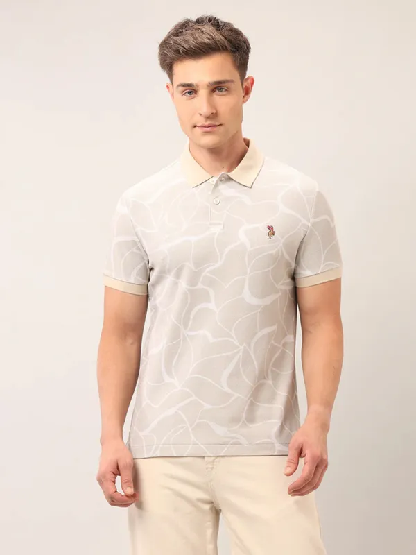US POLO ASSN beige printed cotton t-shirt