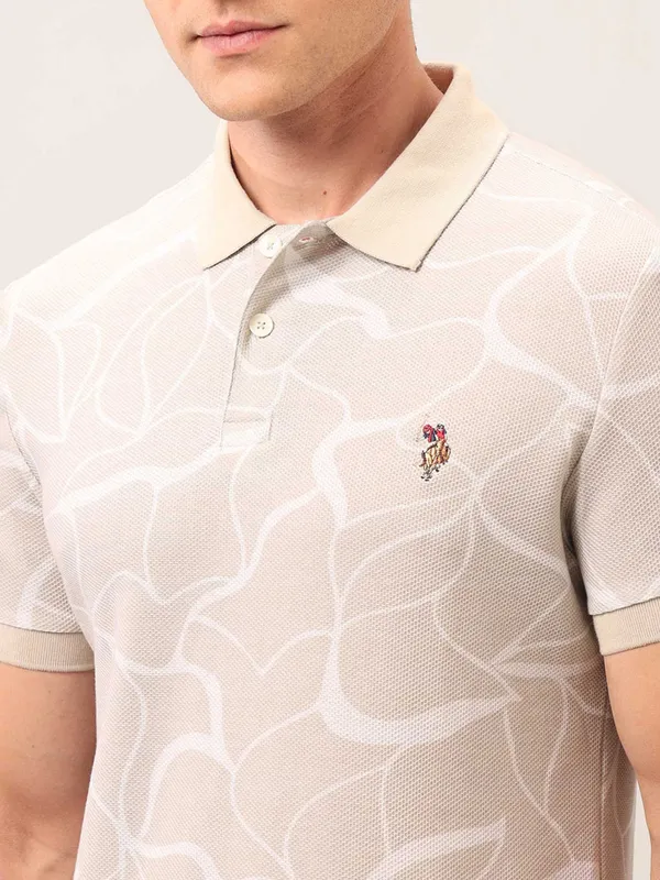 US POLO ASSN beige printed cotton t-shirt