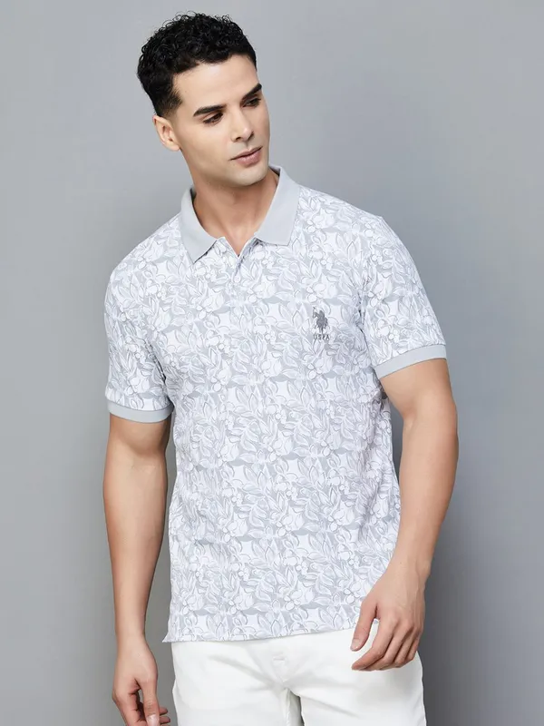 US POLO ASSN grey printed cotton t-shirt