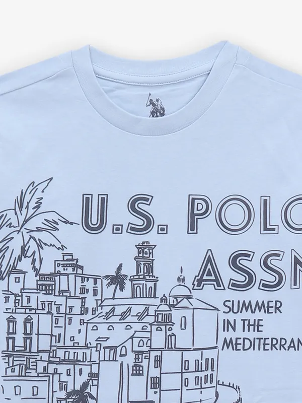 US POLO ASSN light blue printed cotton t-shirt