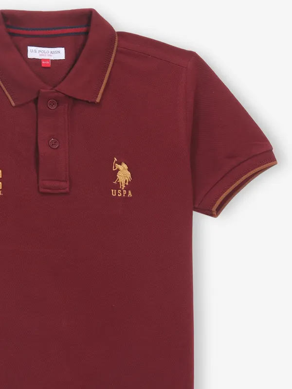 US POLO ASSN maroon cotton polo t-shirt