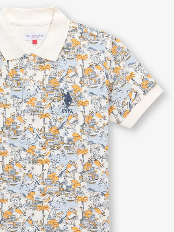US POLO ASSN off-white printed cotton t-shirt