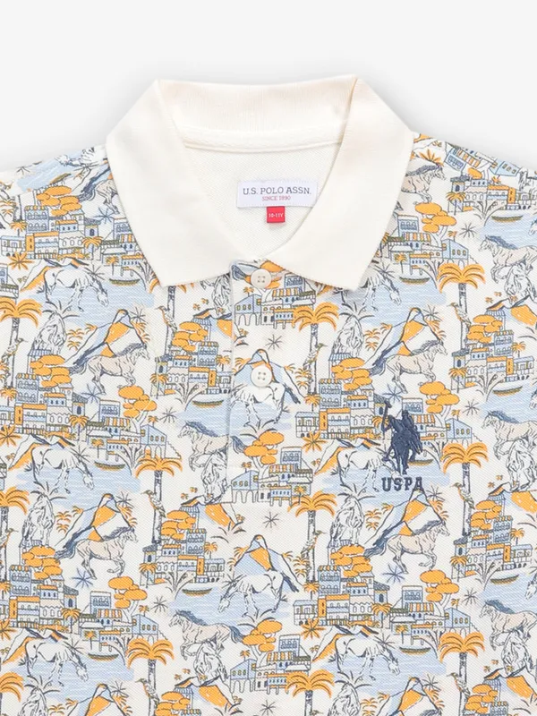 US POLO ASSN off-white printed cotton t-shirt