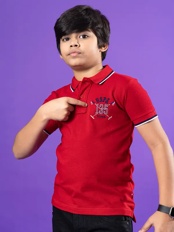 US POLO ASSN red cotton polo t-shirt for boys