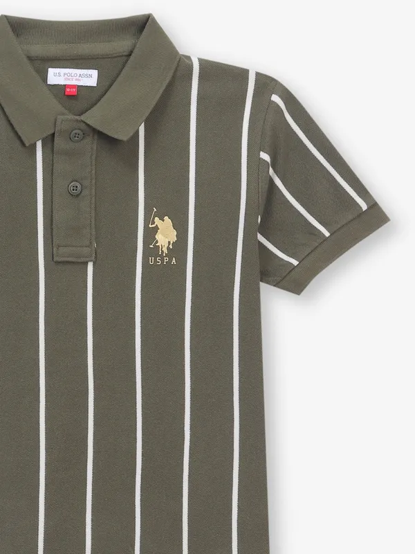 US POLO ASSN stripe olive cotton t-shirt