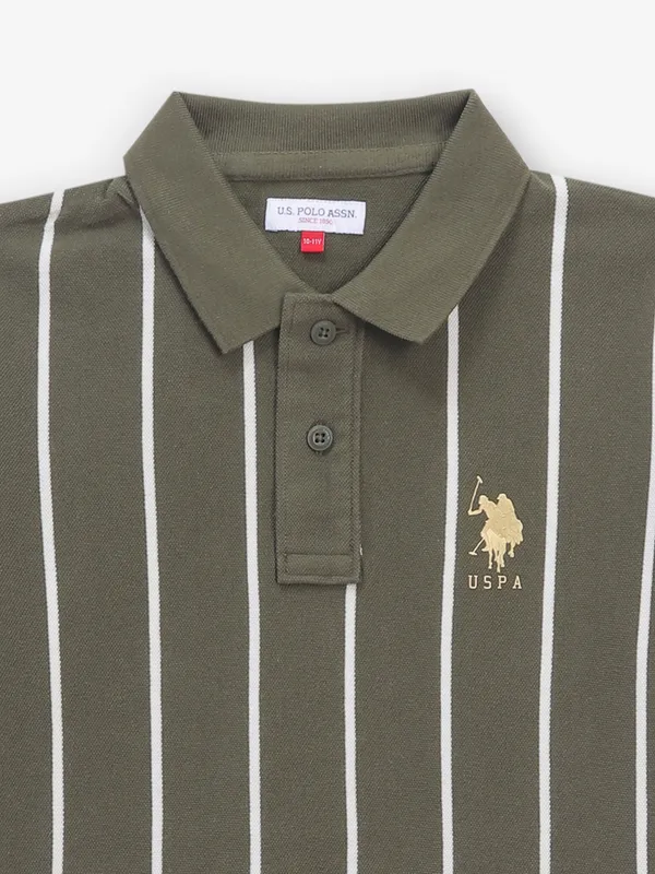 US POLO ASSN stripe olive cotton t-shirt