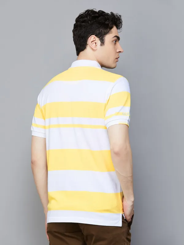US POLO ASSN white and yellow stripe t-shirt