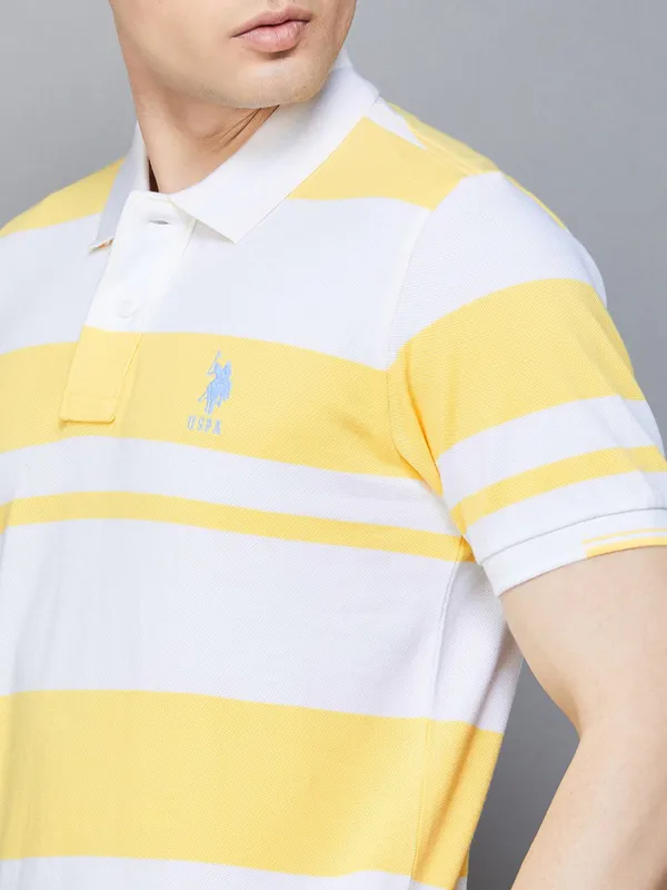US POLO ASSN white and yellow stripe t-shirt