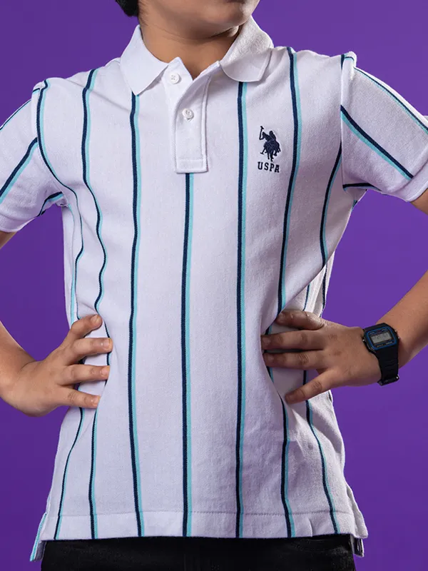 US POLO ASSN white striped cotton polo t-shirt