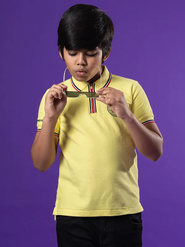 US POLO ASSN yellow zipper polo t-shirt for boys