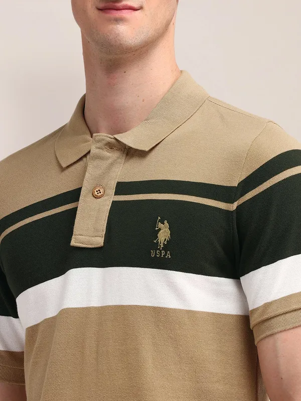 US POLO beige cotton slim fit t-shirt for men