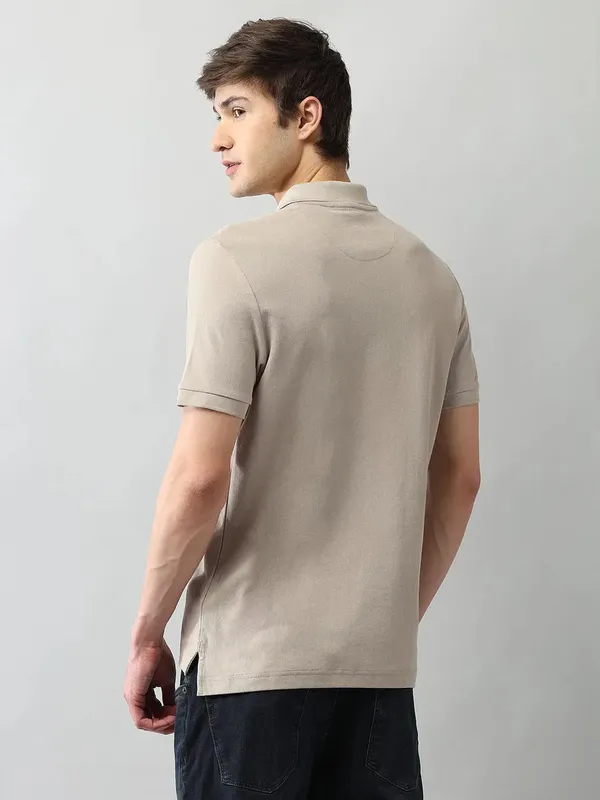 US POLO beige textured mens polo t-shirt