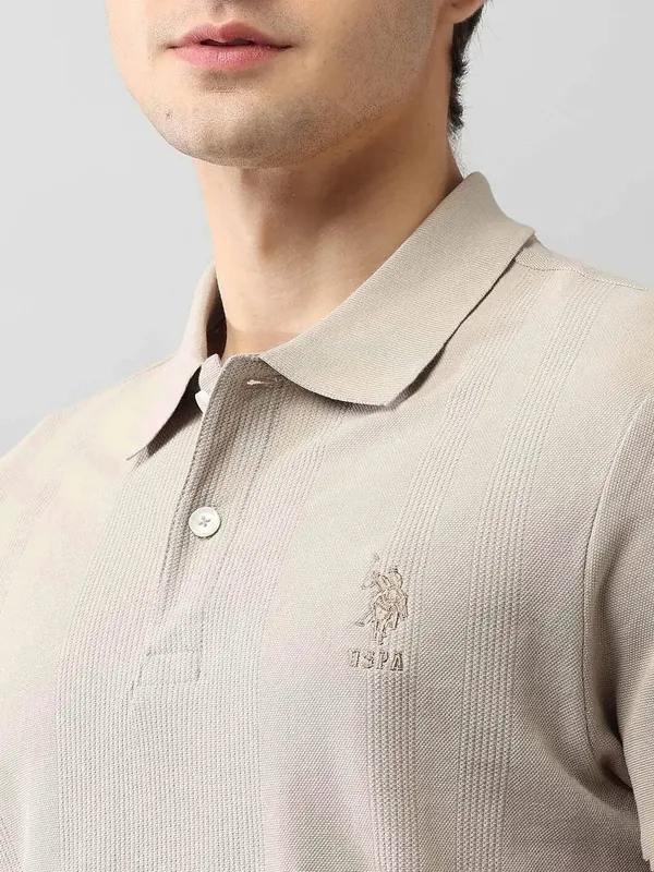 US POLO beige textured mens polo t-shirt