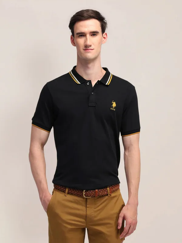 US POLO black and yellow striped polo t-shirt