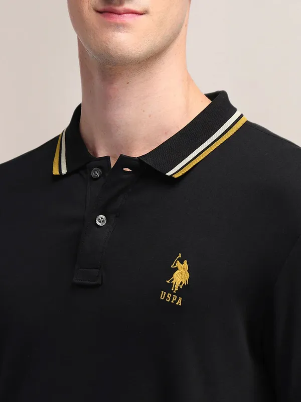 US POLO black and yellow striped polo t-shirt