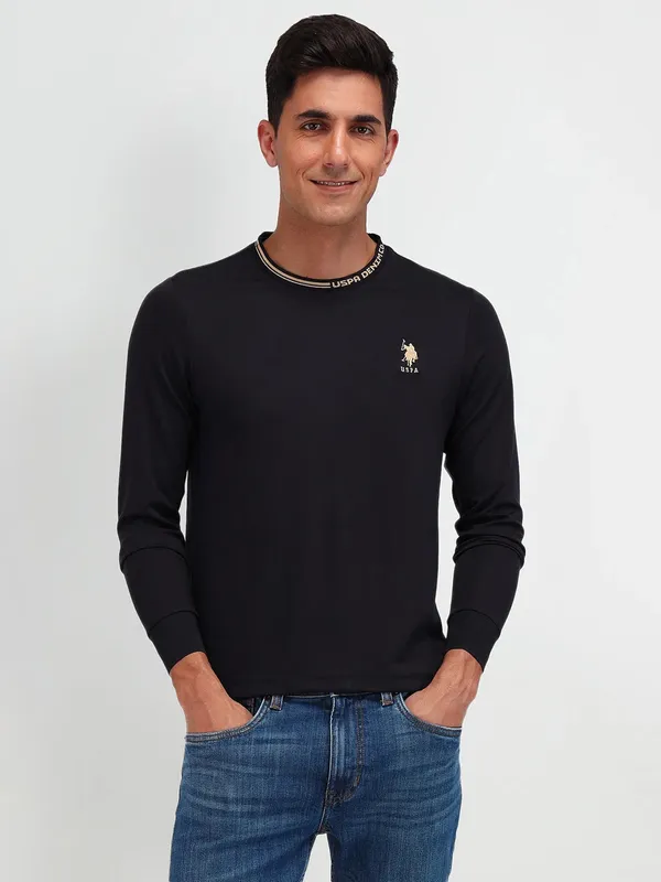 US POLO black plain cotton t-shirt for men