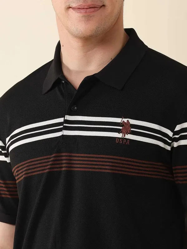 US POLO black slim fit striped polo t-shirt