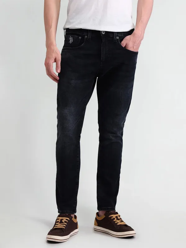 US POLO black slim taper washed denim