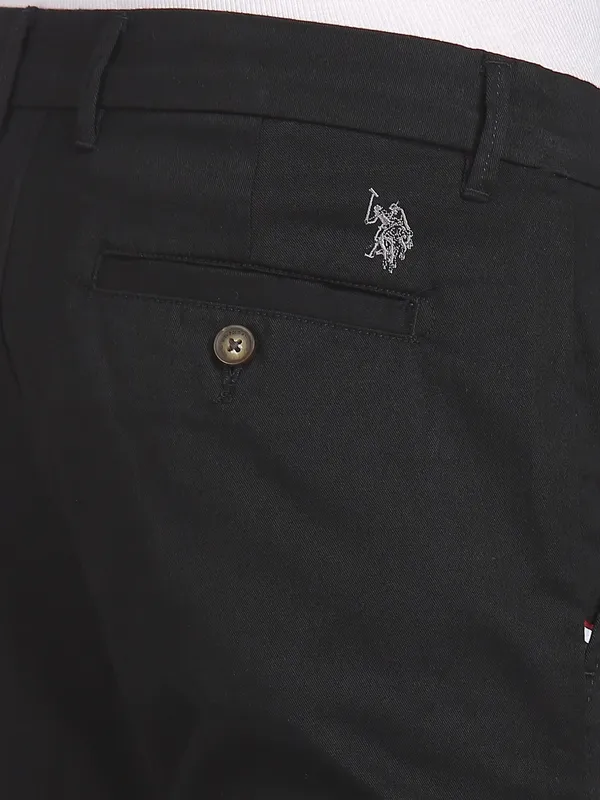 US POLO black solid cotton trouser