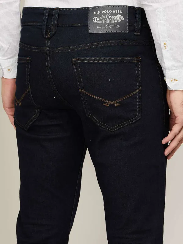 US Polo black solid slim tapered fit jeans