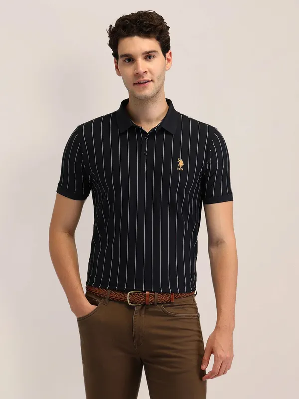 US POLO black striped cotton t-shirt