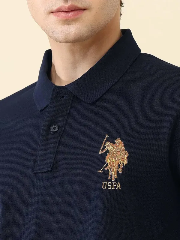 US POLO blue plain slim fit polo neck t-shirt