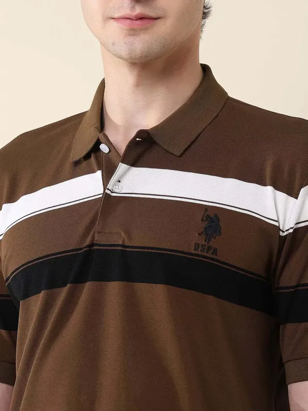 US POLO coffee cotton slim fit striped polo t-shirt