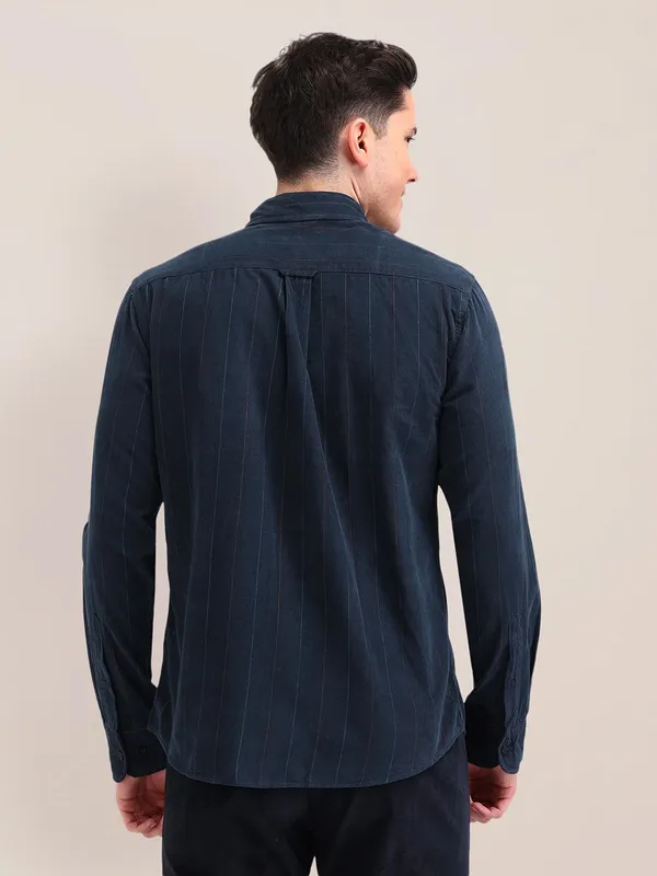 US POLO cotton blue slim fit shirt for men